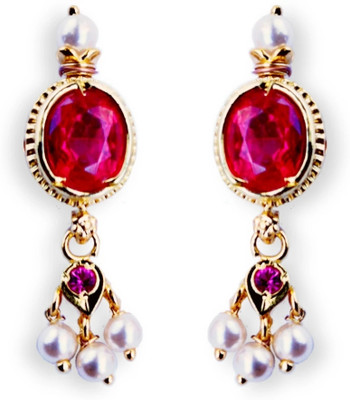 WANGADEZ EARRING RED OVAL Pearl, Ruby,  Brass, Metal, Copper Drops & Danglers, Stud Earring, Earring Set