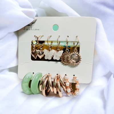 TJB SPECIAL GREEN EDITION STYLISH EARRING COMBO OF 6 PIECES Alloy Earring Set