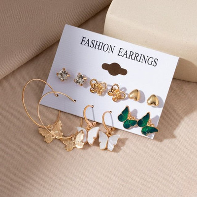 JDENTERPRISES Combo of 6 Pair Gold Plated Heart Stone Stud / Butterfly Hoop Earring For Women Cubic Zirconia Alloy Hoop Earring