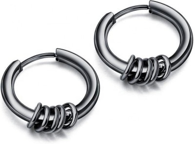 vien Trendy Jewelry Round Circle Metal Hip Hop Style IP Black Plated Stainless Steel Huggie Earrings Metal Hoop Earring