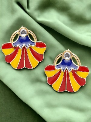 ANOUK Red & Yellow Meenakari Enamel Stud Earrings - Indo-Western Floral Design Beads, Crystal Alloy Stud Earring