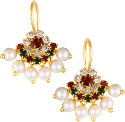 VIVASTRI Artificial CZ Stones and Pearls Press Bugadi Earrings for Women and Girls Alloy Cubic Zirconia Alloy Cuff Earring, Stud Earring