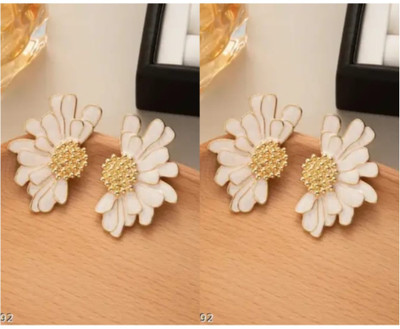 RISHASTYLE Flower motive shine white earrings for girls and women combo of Two Zircon Alloy Stud Earring