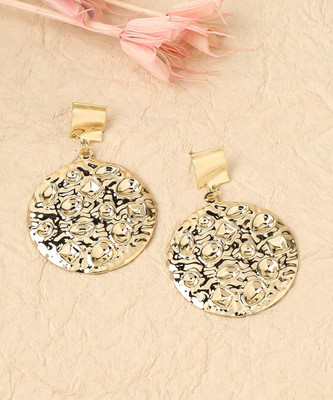 Dressberry Women's Dented Circular Drop Earrings - Gold Alloy Drops & Danglers