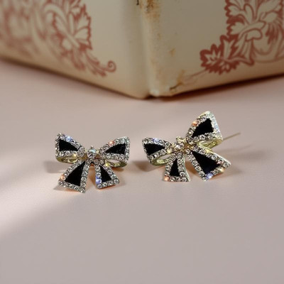 AVR JEWELS Black Bow Tie Studs Cubic Zircona Alloy Earring for Women/Girls Alloy Stud Earring