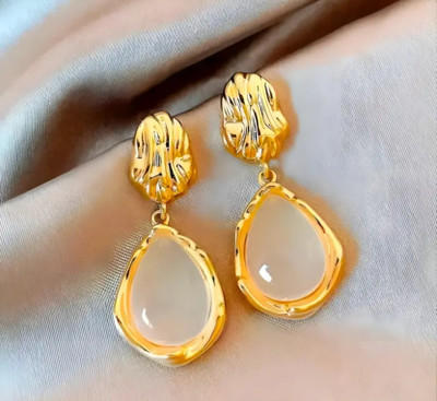 Ringzinnie Korean Golden Mist Teardrop Dangler Cubic Zirconia Alloy Drops & Danglers