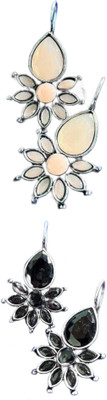Hernger traders Flower_Kundan_Beige_01 & Flower_Kundan_Black_03 Cubic Zirconia Alloy Earring Set