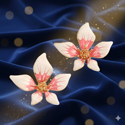 BLINGEE Pink Flower Stud Earrings For Women Girls Korean earring Western Stylish Floral Alloy Earring Set, Stud Earring