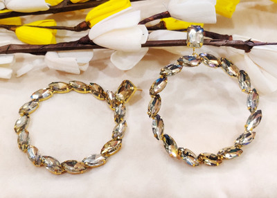 MONKDECOR Beautiful Western Party Stone Circle Artificial Crystal Alloy Hoop Earring