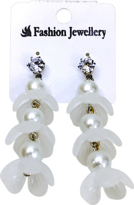 Trendmakerz Elegant Pearl & Floral Drop Earrings ( pack of 1 ) Plastic Drops & Danglers
