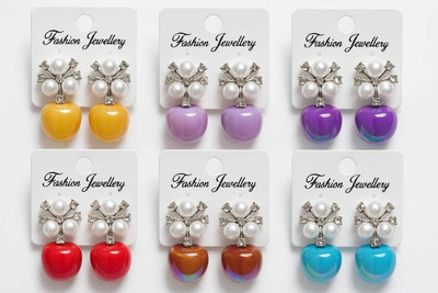 moonlit mart Enamel Pearl Drop Earrings Beads, Diamond Alloy, Brass Drops & Danglers, Ear Thread, Stud Earring, Earring Set