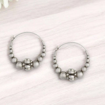 Sangria Silver Plated Western Style Hoop Delicated Earrings For Women and Girls Brass Hoop Earring