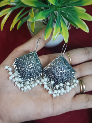 Shivaay Jewels Oxidised Brass earrings with pearl work Pearl Brass Drops & Danglers, Earring Set, Hoop Earring, Jhumki Earring, Huggie Earring
