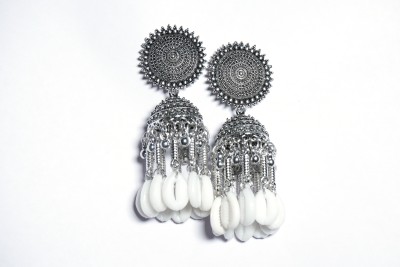 JAWALRY JUNCTION Elegant Oxidized Silver Shell Jhumka Earrings - Handcrafted Ethnic Charm Alloy Jhumki Earring