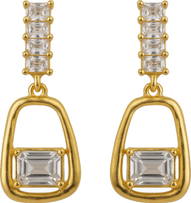 kailash creation Golden Plated Geometric Drop Earrings with Cubic Zirconia Stones - Alloy Drops & Danglers