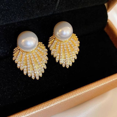 MSK Golden shell earrings Pearl Alloy Stud Earring