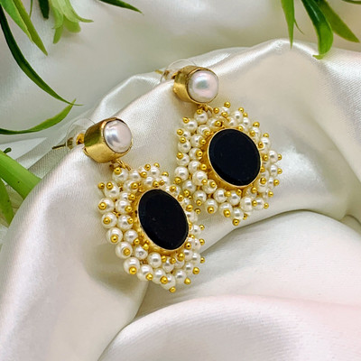 Neeara Fashion Gold Plated Dangler Earrings for Woman and Girls | Real Pearl Brass Drops & Danglers