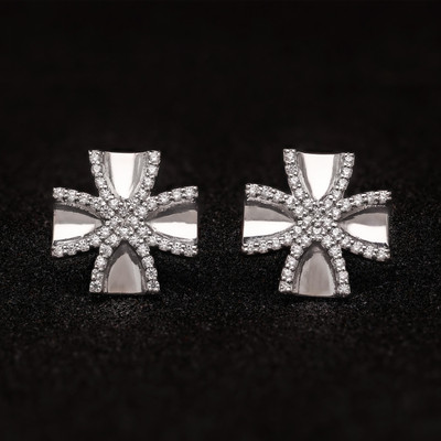 AMONROO Trendy Unique Designer Gothic Stud Earrings For Women in 925 Silver Cubic Zirconia Sterling Silver Stud Earring