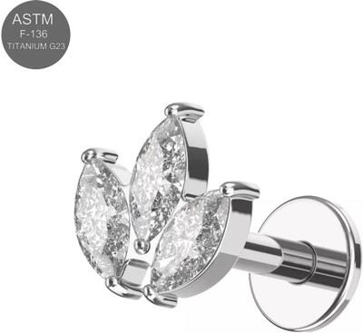 Monster Piercing G23 Titanium Marquise CZ Jewelled Leaf Set Internally Threaded Flatback Stud Cubic Zirconia Sterling Silver Stud Earring