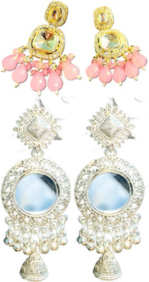 Hernger traders Big_stone_peach01_03 & Mirror_earring_05 Cubic Zirconia Alloy Earring Set