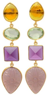 JGJ Beautiful Multi Gemstone Earring 18k Gold Plated Women Fashion Jewelry Brass Drops & Danglers