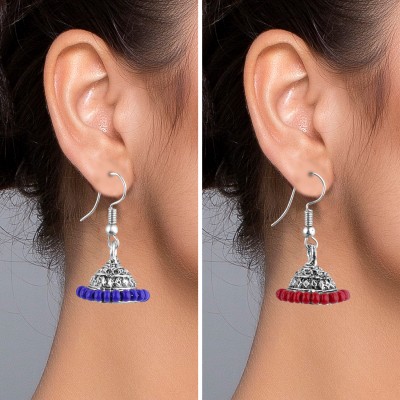 SILVER SHINE Silver Plated Traditional Jumkhi Multi Color Earring For Girls Women Alloy Jhumki Earring