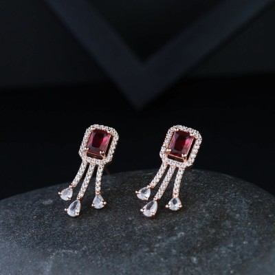 I Jewels Rose Gold Plated Red American Diamond Studded Studs Earrings Alloy Stud Earring