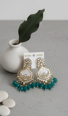 DHVANI Amethyst Drop Kundan Earrings Beads Alloy Chandbali Earring
