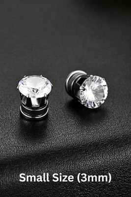 stylewind Silver Magnetic Cubic Zirconia Stainless Steel Stud Earring