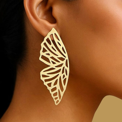 UnfoldSelf Golden Butterfly Earrings Alloy Drops & Danglers
