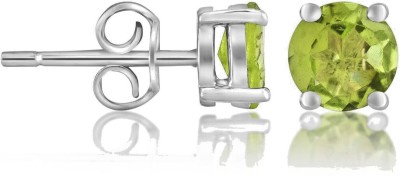 Femme Jam 925 Sterling Silver Natural Peridot Gemstone Round Stud Earrings for Women Peridot Sterling Silver Stud Earring