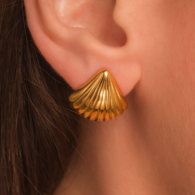 packnpromo Ocean Seashell Anti Tarnish Golden, Korean Earrings Stainless Steel Stud Earring
