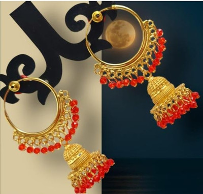 ZHhouse C90 Red CR 6751 Beads Copper Jhumki Earring