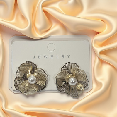 JWEL Gold-Plated Flower Jhumka Earrings Crystal Alloy, Crystal Hoop Earring, Plug Earring, Clip-on Earring, Huggie Earring, Rhinestone Studs