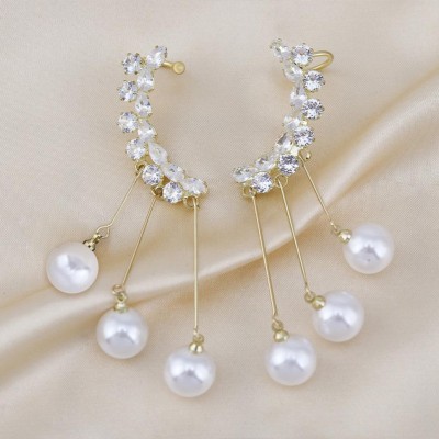 AVR JEWELS New Personality Fashion Design Zircon Earrings Women Celebrity Girls Pearl Stainless Steel Stud Earring, Drops & Danglers