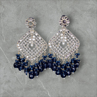 Antiquity Crafts Navy Blue Crystal Drop Earrings for Women | Ethnic & Party Wear Alloy Jhumki Earring