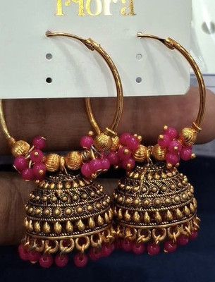 SAKETHAM Rounds oF Pink Gold Alloy Jhumki Earring