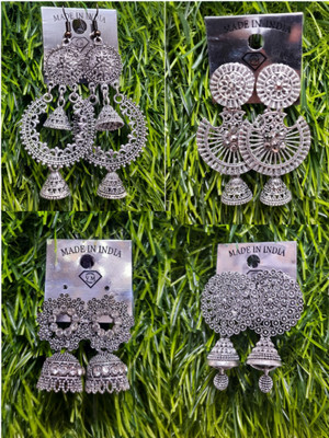 sarthak royal Combo of 4 Oxidised Silver Jhumki Alloy Chandbali Earring, Drops & Danglers, Hoop Earring, Jhumki Earring