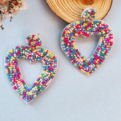 surakshit hub Heart Handmade Beaded Earring (multicolour) Fabric Earring Set