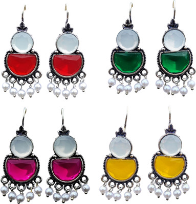 ARearring Trendy Oxidised Silver Plated Colorful Jhumka Earrings (4 in 1 Combo pack) Cubic Zirconia Alloy Jhumki Earring, Drops & Danglers