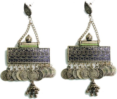 BELLACRAZE Afghani Tribal coin goid Oxidized Earrings for Women and Girls Alloy Drops & Danglers