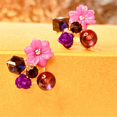 CLEO Be Bold Be You Floral Stud Earrings, Resin, Purple Flowers Alloy, Resin Stud Earring, Earring Set, Huggie Earring