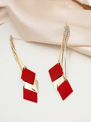 Unwind by Yellow Chimes white crystal studded Red Drop dangler Earring Alloy Drops & Danglers