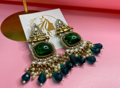 Arika Green Kundan Chandbali Trendy Design Stainless Steel Drops & Danglers, Chandbali Earring, Jhumki Earring