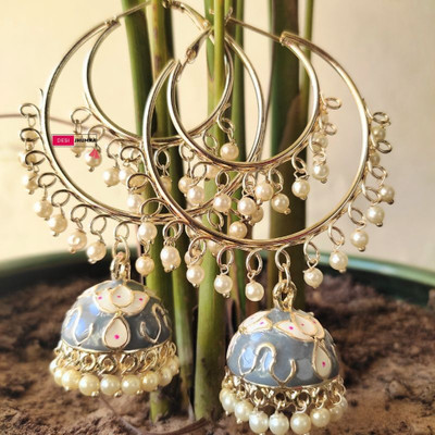 Desi Jhumka Desijhumka Beautiful Grey Meenakari Earrings for festival, wedding function Brass Chandbali Earring, Earring Set, Hoop Earring