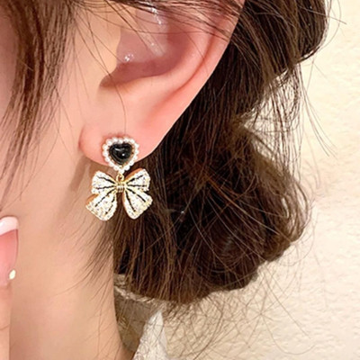 estailo fashion Bling Blogger Bow Earrings for Women & Girls | Gold-Plated Sparkling Bow Alloy Drops & Danglers