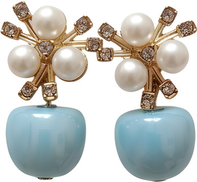 unbarand Bluepearl drop Cubic Zirconia Brass Stud Earring, Drops & Danglers, Rhinestone Studs