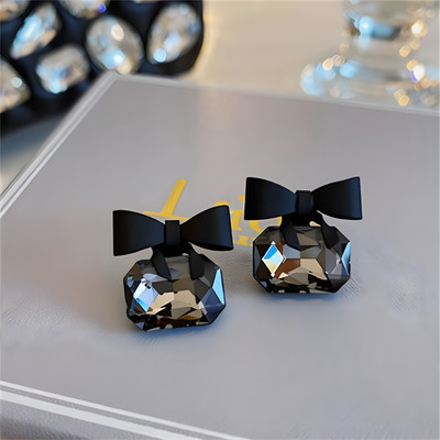 AuvriaZ Korean Black Bow Crystal Earrings korean earrings for women and girls Zircon Alloy Stud Earring
