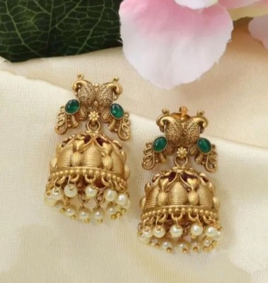 TMR Creation Fancy jumkha earrings for women and girls gold plated trendy earrings Cubic Zirconia Brass Jhumki Earring