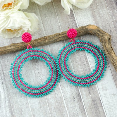 Jewelgenics Pink & Green Beaded Drop & Dangler Earrings Beads Alloy Drops & Danglers